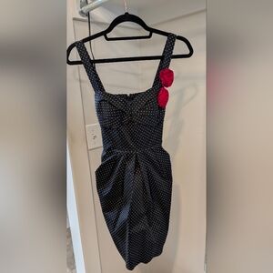 Black Polka Dot Dress with Red Accents